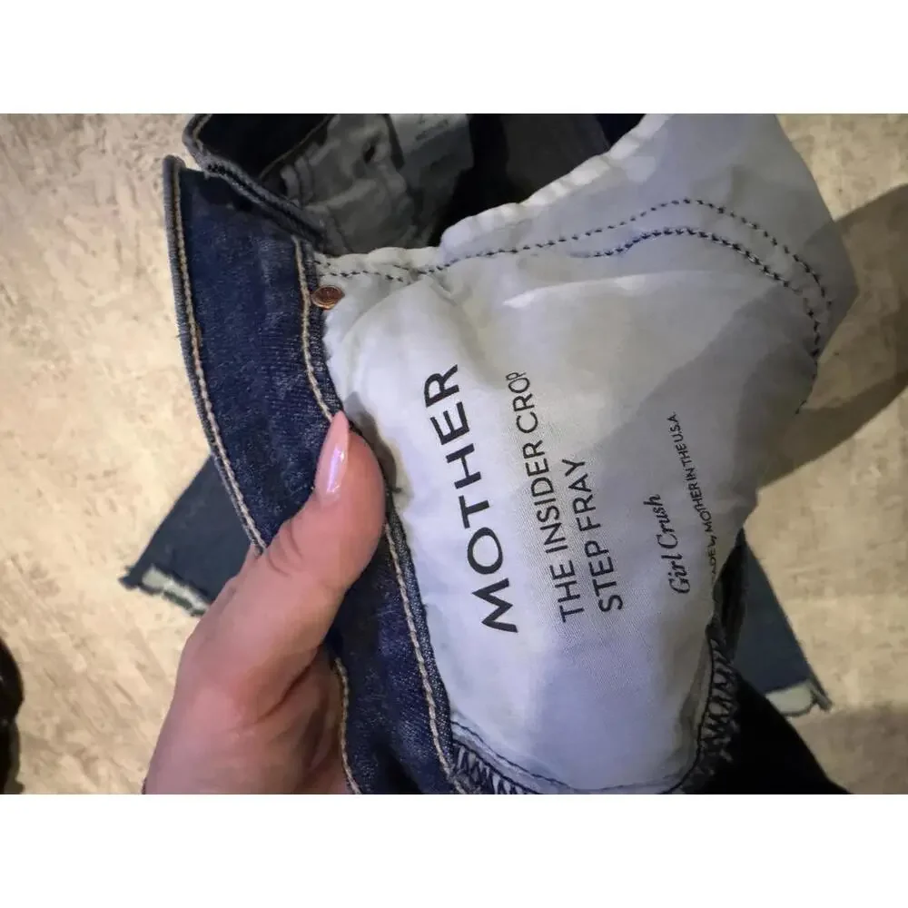 Mother Dark Blue Insider Step Crop Fray Jeans in Girl Crush Size 29 - Picture 4 of 6